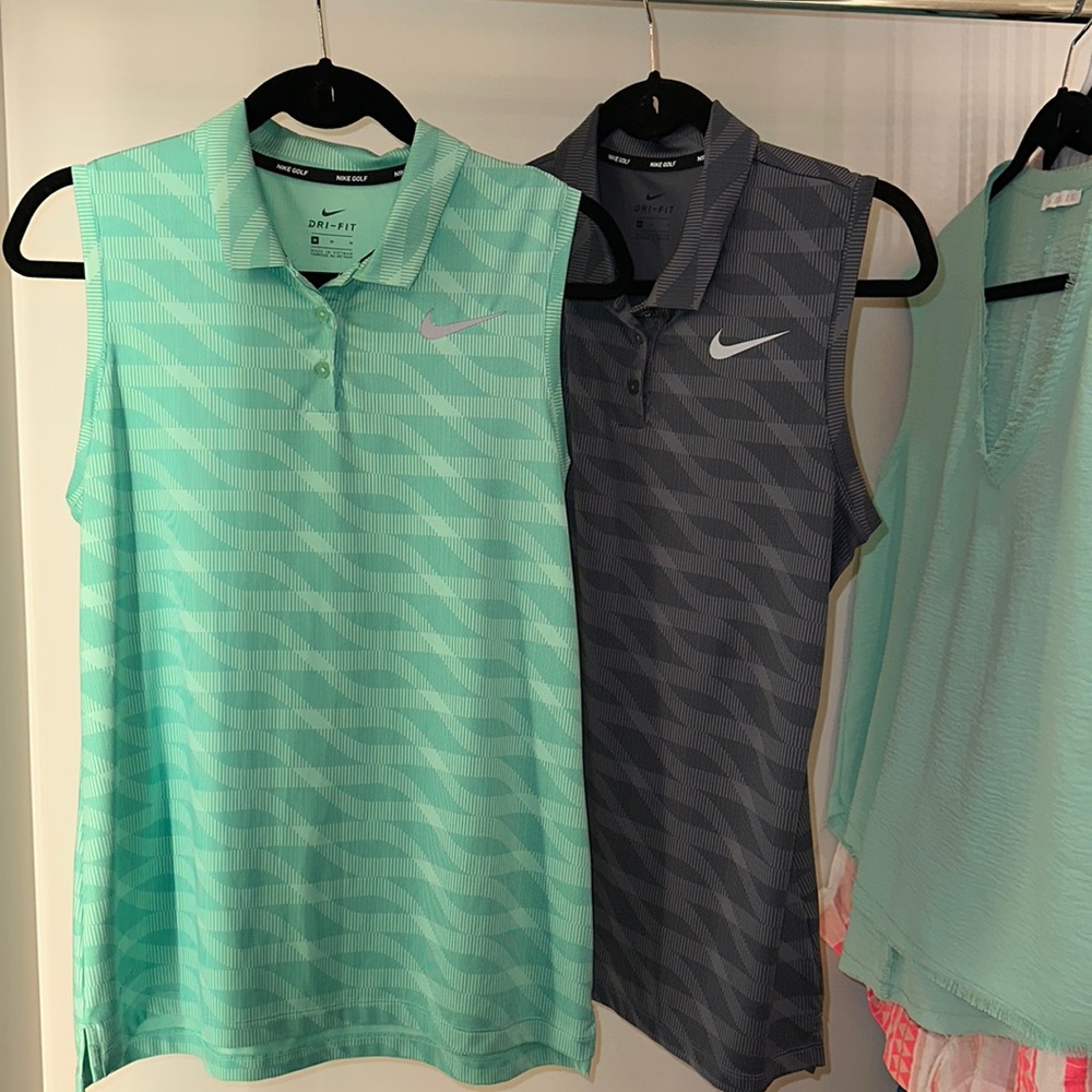Nike Sleeveless Polo Shirt Green and Grey Medium